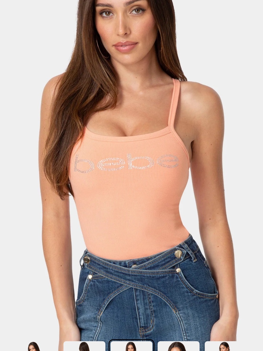 bebe Peach Ribbed Logo Tank Top